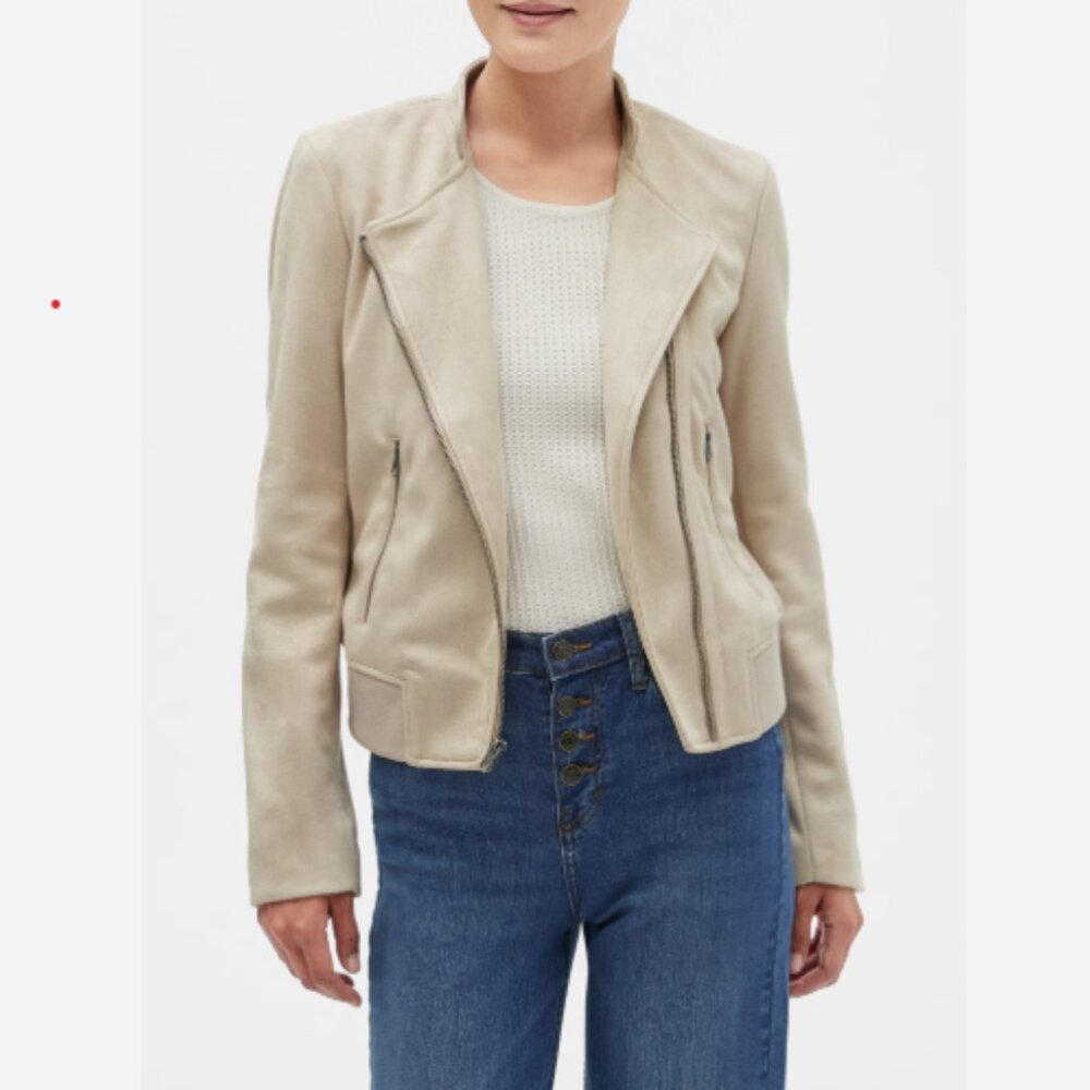 Banana Republic Ribbed Trim Vegan Suede Rider Jacket Fully Lined - Size Small